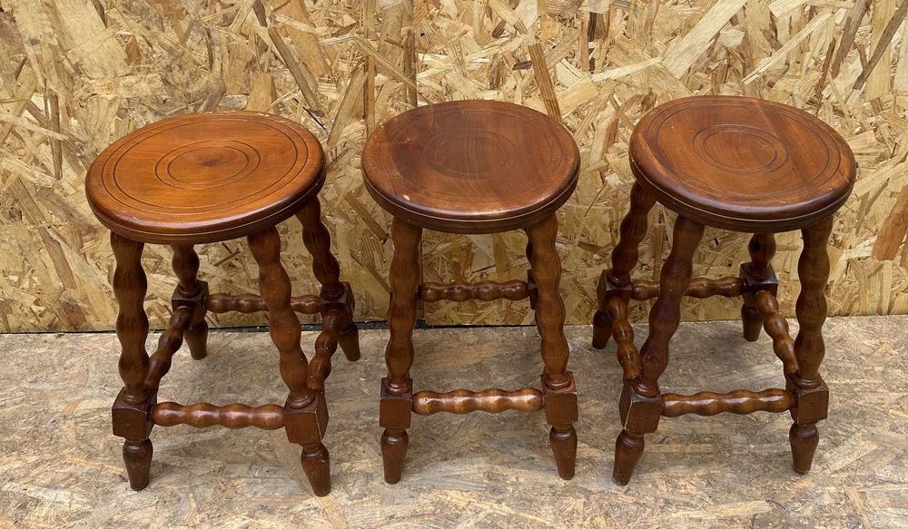 3 buc Scaunel Vintage din Lemn masiv stil rustic; Taburet; Scaun
