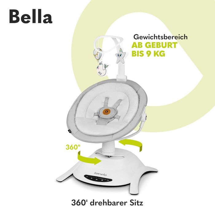 Lionelo Bella Electric Baby Rocker 360°, pana la 9 kg