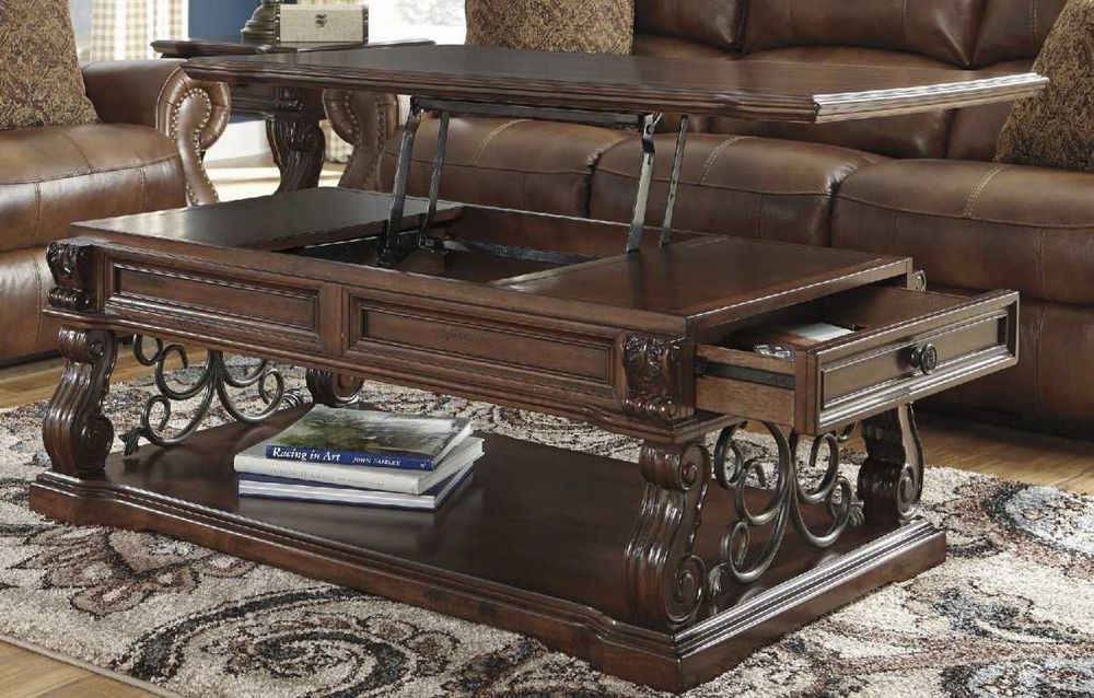 Masă cafea Signature Design by Ashley Alymere, cu blat rabatabil (lift top), culoarea maro rustic 5*