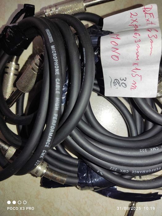 Cablu microfon/chitara , jack mono 6.3mm tata - jack mono 6.3mm tata