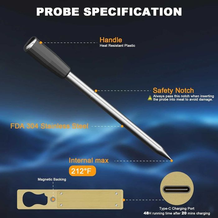 Smart Bluetooth Bamboo безжичен дигитален термометър за месо