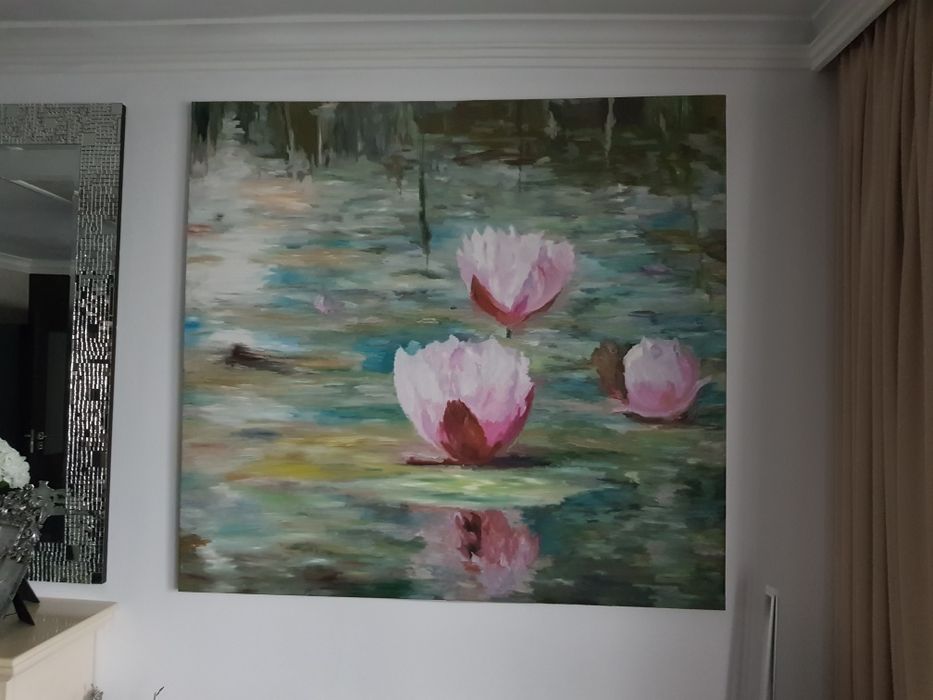 2 tablouri nuferi ulei pe pânză 120×L 130 cm