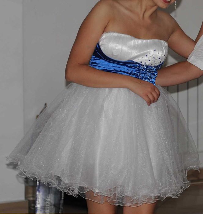 Rochie tip balerina alba cu albastru - cununie civila