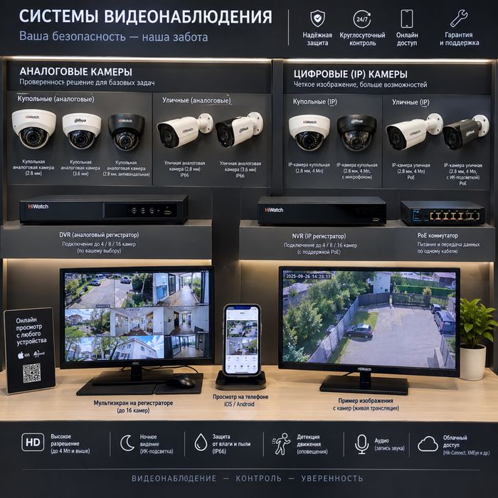 Камеры видеонаблюдения и комплектующие