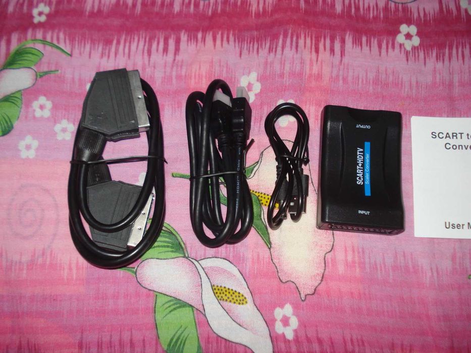 adaptor intrare scart iesire hdmi + cablu scart + cablu hdmi dvd