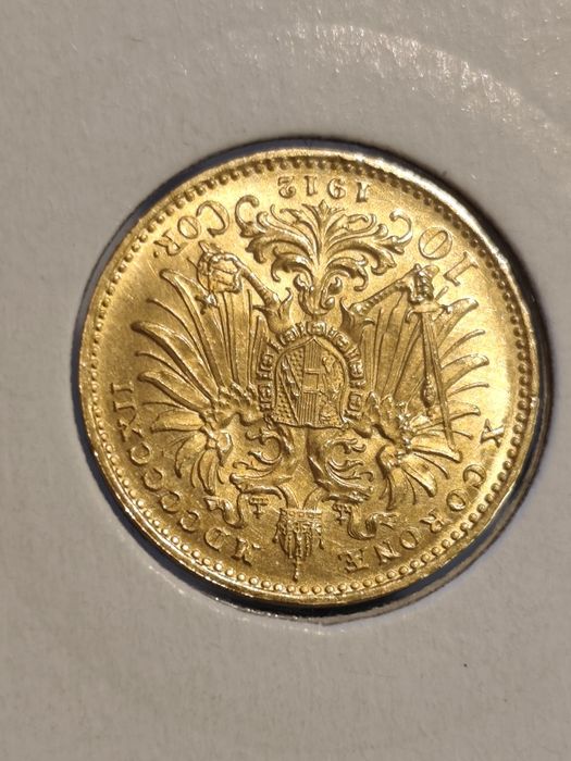 10 корони 1912 год, Австрия, император Франц Йозеф, злато 3.39 гр, проба 900/1000