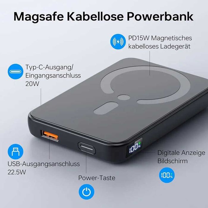 Power Bank for Magsafe, Magnetic Power Bank 12000 mAh iPhone 16 15 14