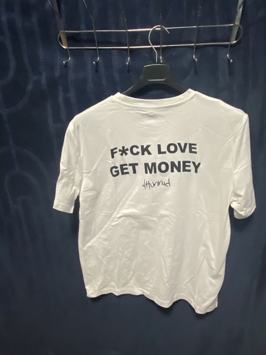 Бяла street тениска с надпис „F*ck Love Get Money“