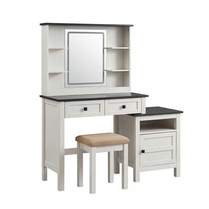 Стилна Тоалетка за Гримиране с LED Осветление и Допълнителен Шкаф