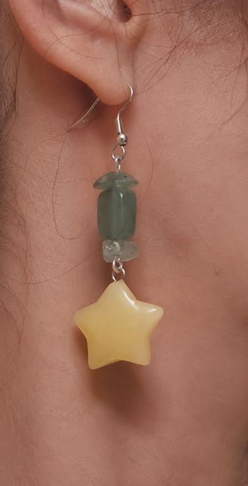 Cercei cu Aventurin Verde și Stea Galbenă – Handmade