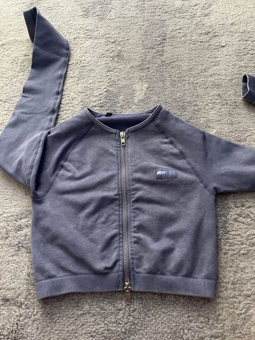 Bo+Tee Women's Cropped Full zip Indigo Purple Long Sleeve Athletic Top