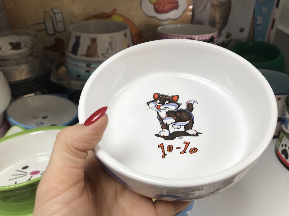 Керамическая миска для кошек! Веселые мордашки!