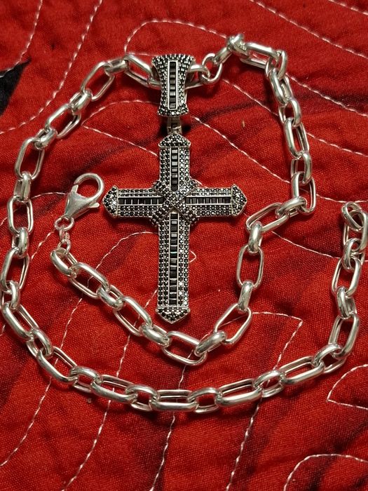Lant masiv argint cu pandativ cu pietre negre