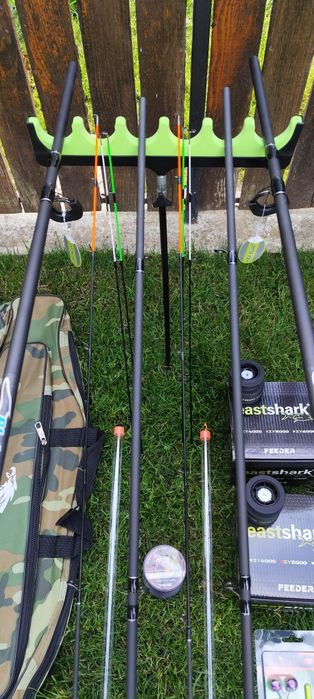 Set 2 Lansete Feeder Carbon 3,90m,2 Mulinete 5000,Senzori,2 Monturi+Matriță, Geantă Transport+Suporți+Fir