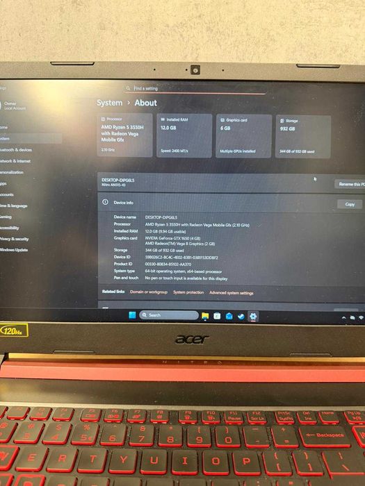 ZAP AMANET Gara de Nord - Acer Nitro AN515-43 - Ryzen 5 3550H 12GB RAM, GTX 1650