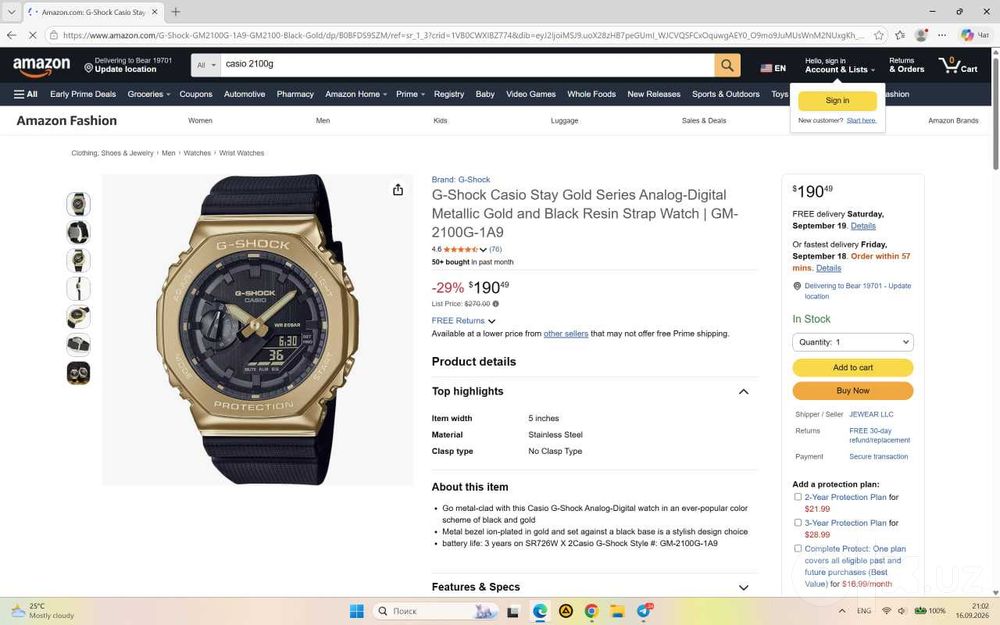G-Shock Casio GM-2100G-1A9