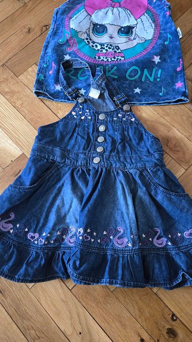 Лот дънкови роклички за момиченце, разм.1-2години и роклички с ягоди