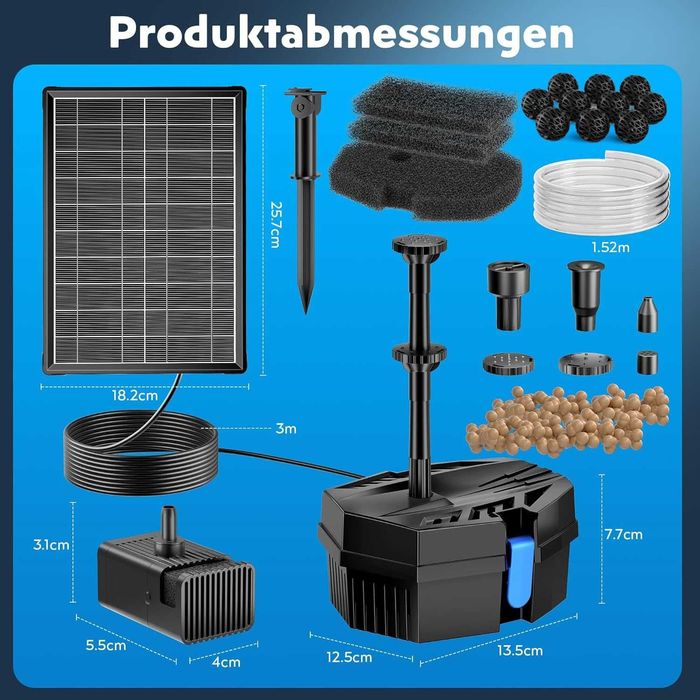 Соларен филтър с помпа Biling 8W и батерия 3600 mAh, 405 L/h