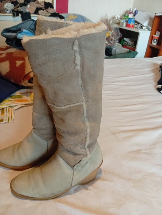 Дамски ботуши от естествена агнешка кожа с вълна,