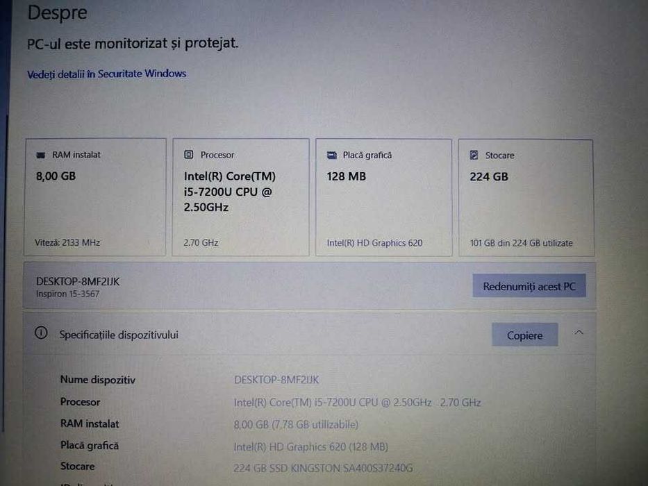 Vând laptop DELL, I5, SSD 256 GB, WINDOWS 10