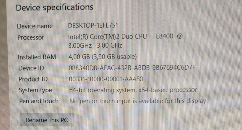 Desktop PC HP Intel core e8400