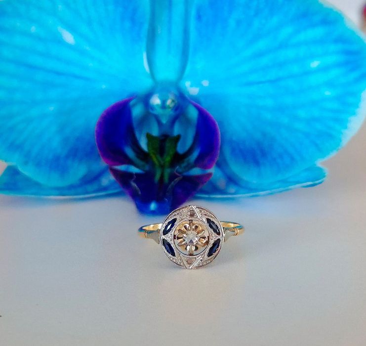 Inel Art Deco din aur de 18K si diamante naturale