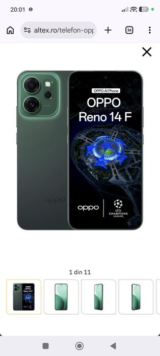 Telefon OPPO Reno 14 F 5G, 256GB, 12GB RAM, Dual SIM, Luminous Green