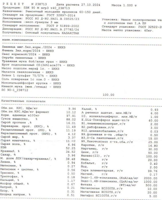 Корма для кроликов Корма Востока.