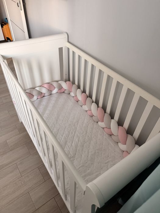 Patut pentru copii BabyMatters Nido, din lemn masiv, 120x60 cm, cu saltea de cocos inclusa