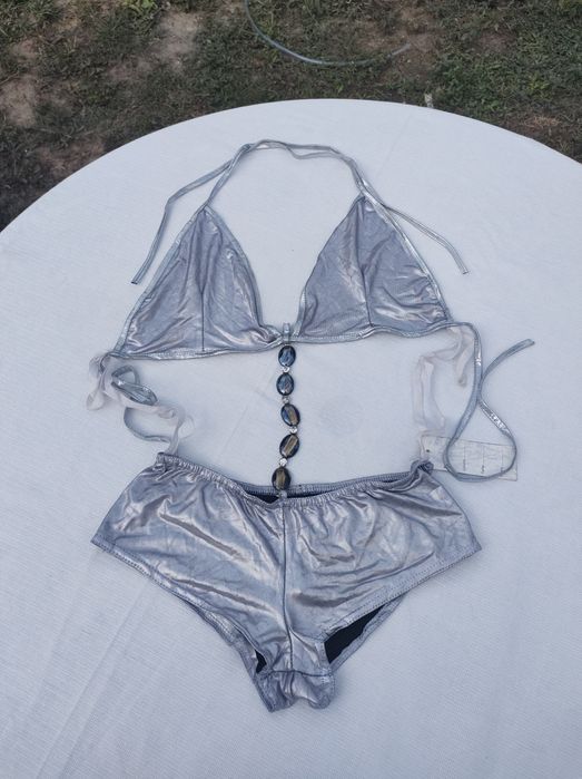 Rochie Elastica Scurta Sexy Gri Argintie  XS S M L  Trikini Argintiu