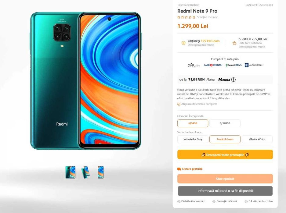 redmi note 9 pro 128 gb impecabil
