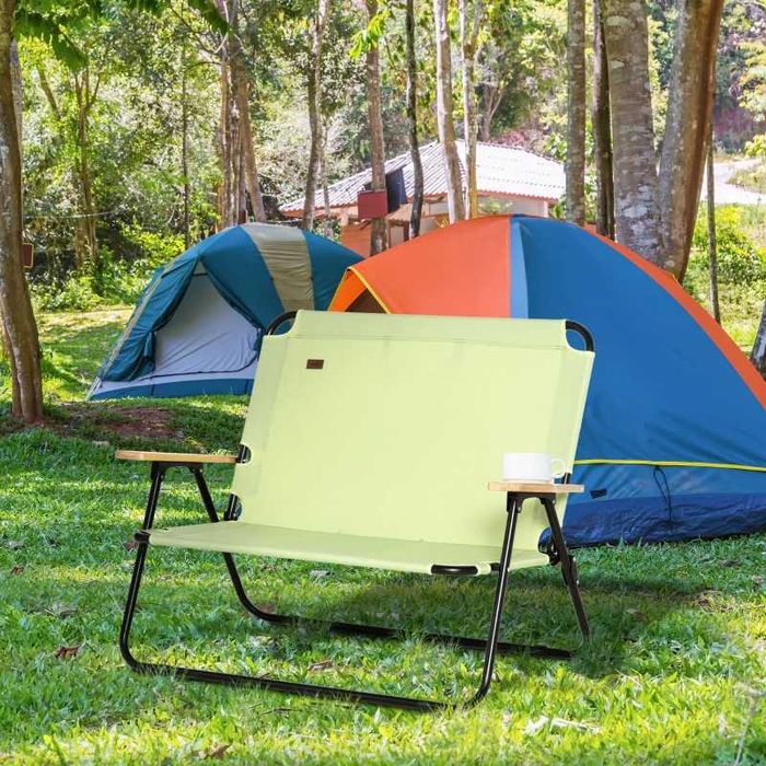 Сгъваем къмпинг стол Outsunny с 2 места и поставка за чаши 141x67x80см