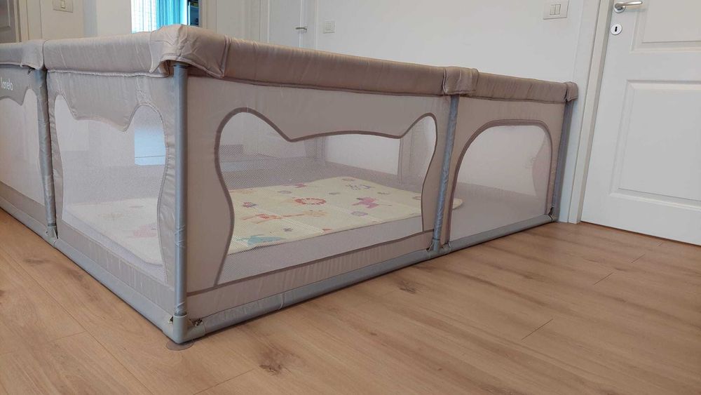 Tarc de joaca pentru copii - Lionelo Willow XL 180 x 200, compact, Grey Concrete