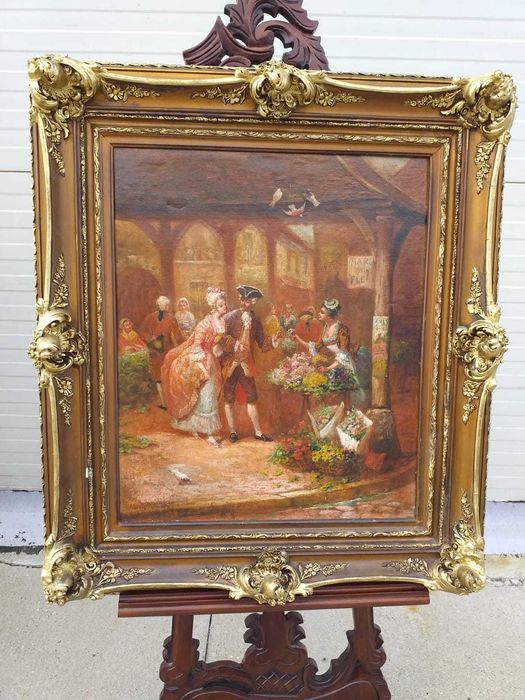 Alfred Bastien,tablou, ulei pe panza,63.5x53.35 cm,semnt, 1900, Belgia