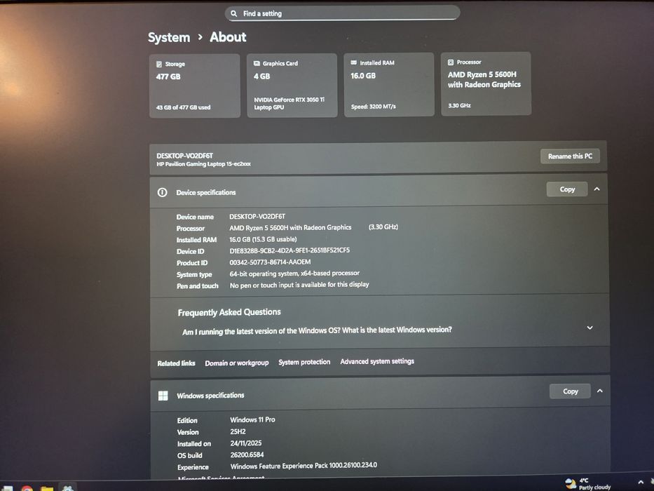 Laptop gaming HP Pavilion 15 RTX 3050ti