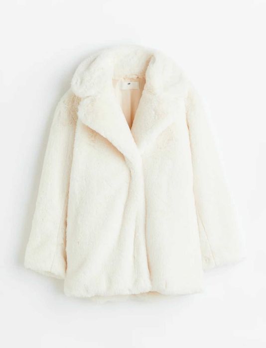 Еко кожено палто H&M, размер L–XL, цвят млечен/бежов/бял