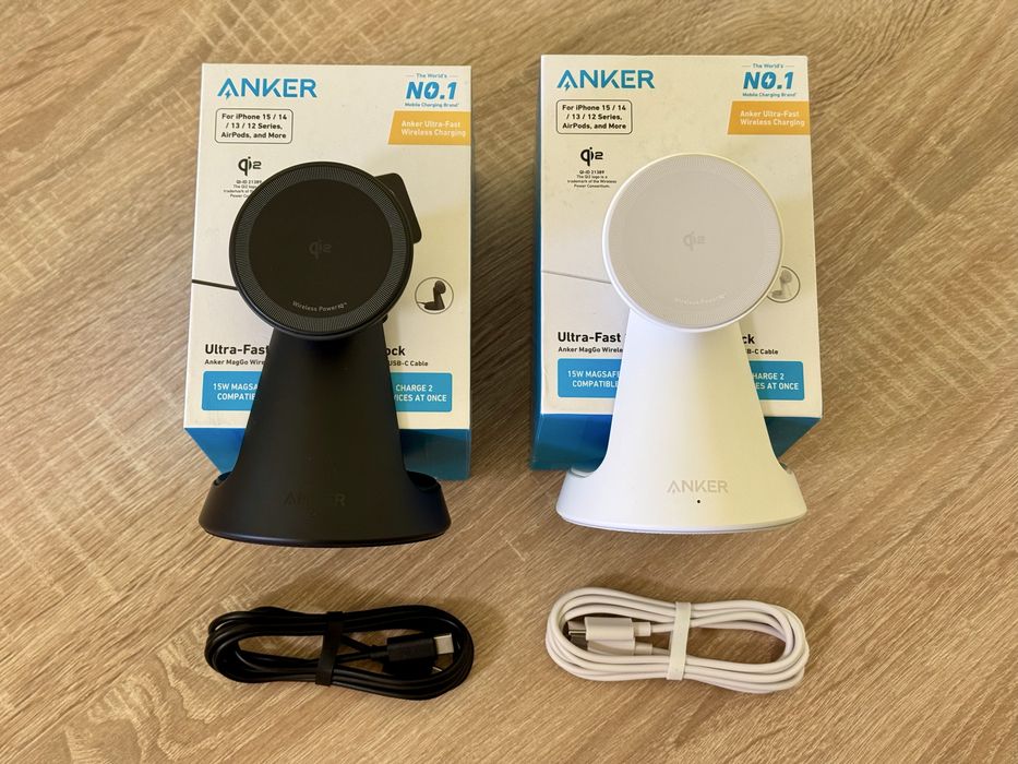 Set 2 incarcatoare wireless Anker MagGo Stand Qi2 15W 2-in-1