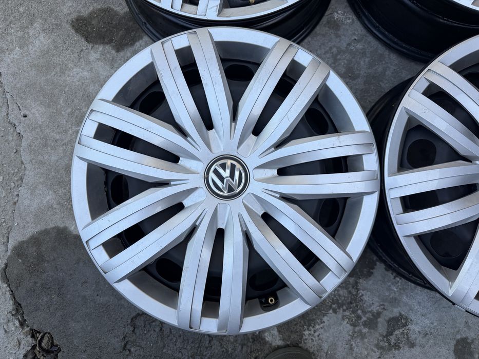 4 jante tablă originale VW Caddy 3 2K R16 6Jx16 ET50 cu capace