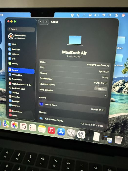 MacBook Air 13 M3 / 13" / 16GB / 512GB SSD / Midnight Blue / Baterie 100% / Impecabil