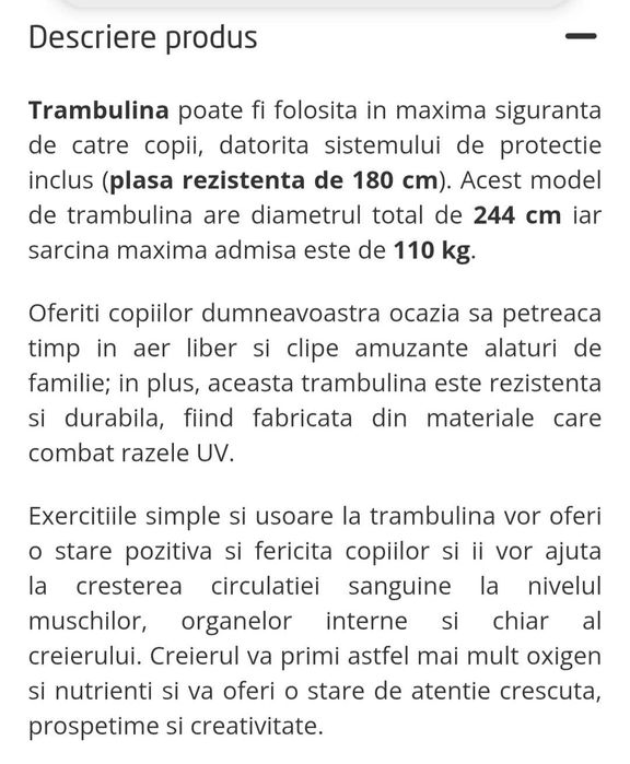 PRET REDUS Trambulina impecabila diametru 244cm