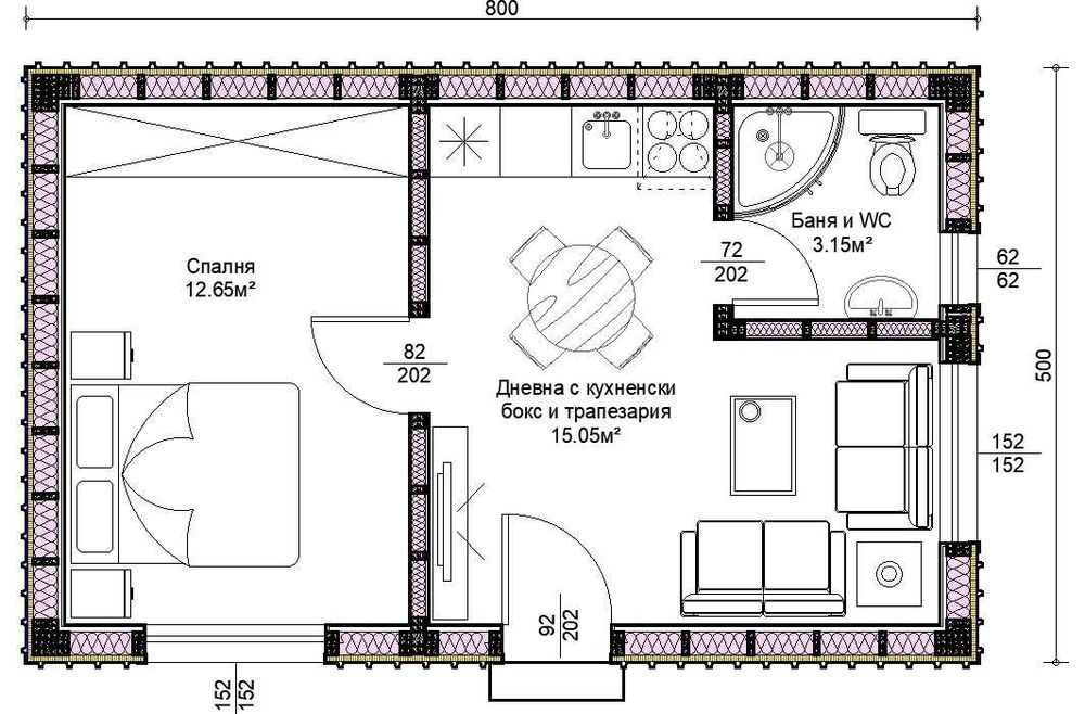 Сглобяема къща „СЪБЪРБЪН“ | 30–60 м² | Wood Frame | 499€/м²|975лв./м²