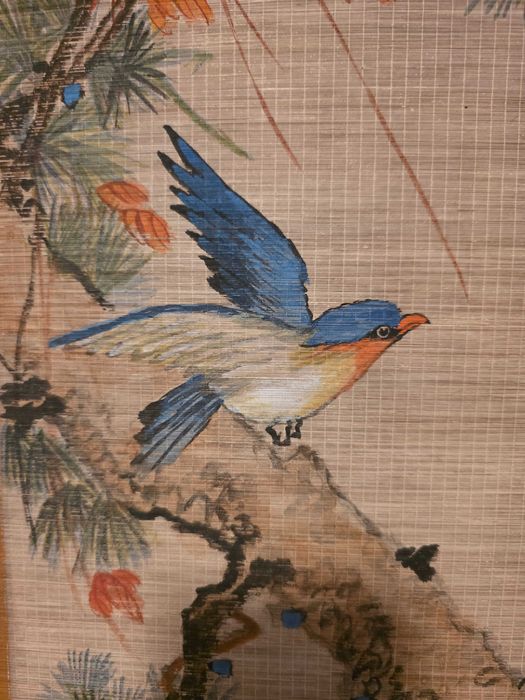 SET 2 PICTURI JAPONEZE PE MĂTASE – Suluri Decorative (Kakejiku) din Bambus