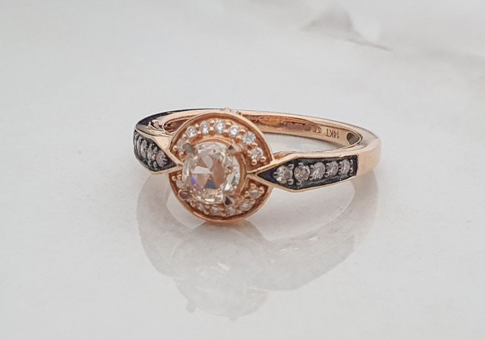 Inel din aur roz de 14K cu diamante naturale  diamant central 0,50 ct