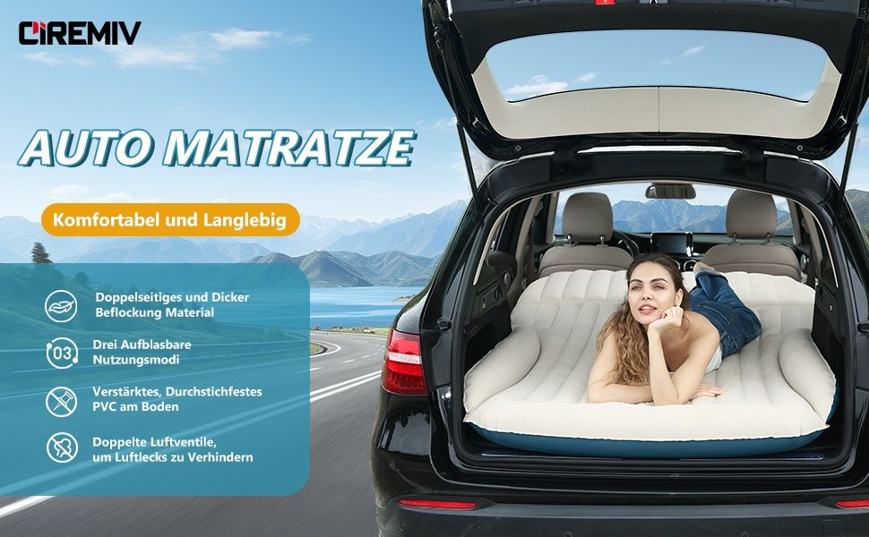 Двустранен надуваем авто матрак Ciremiv за SUV и къмпинг + 12V помпа