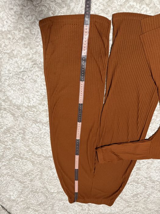 Compleu dama caramiziu casual elegant bluza si pantaloni evazati