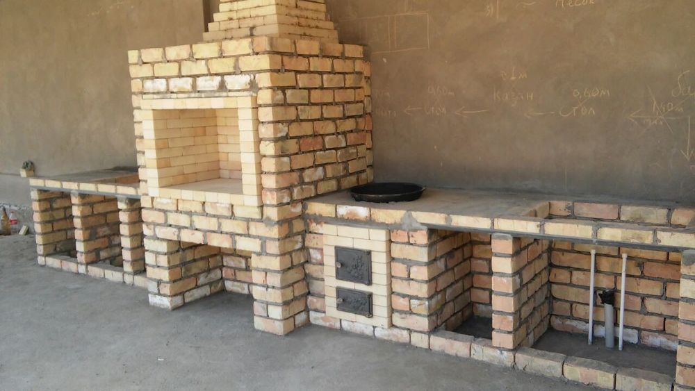 Летняя кухня Барбекю очаг камин пицца печь.