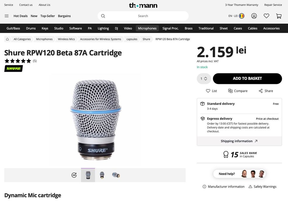 Shure Beta87A - Capsula microfon