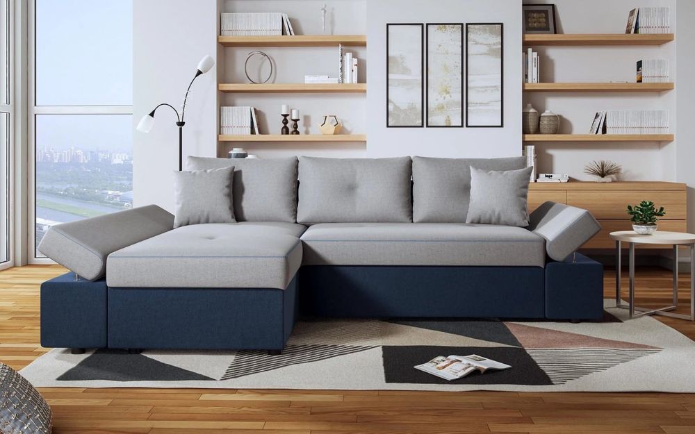Ъглов Диван Сиво с опция за сън