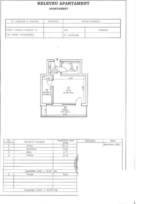 Apartament 1 camera decomandat, 32 mp str Eroilor Floresti
