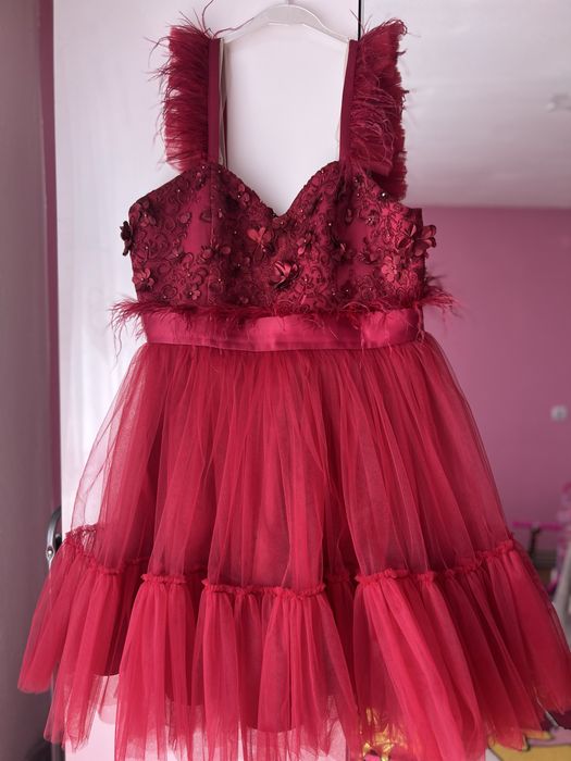 Дамска рокля тюл цвят бордо